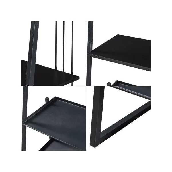 Grande Étagère Echelle Noir Bois et Acier 5 niveaux Etagère de Rangement Ouverte Moderne