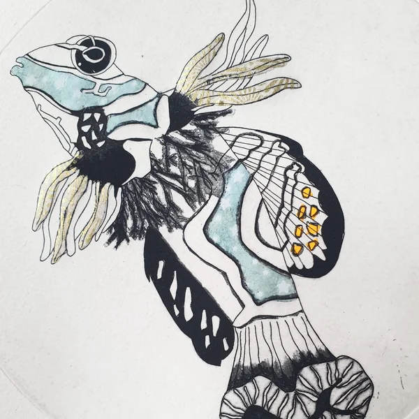 Gravure Poisson bleu – Jeanne Picq