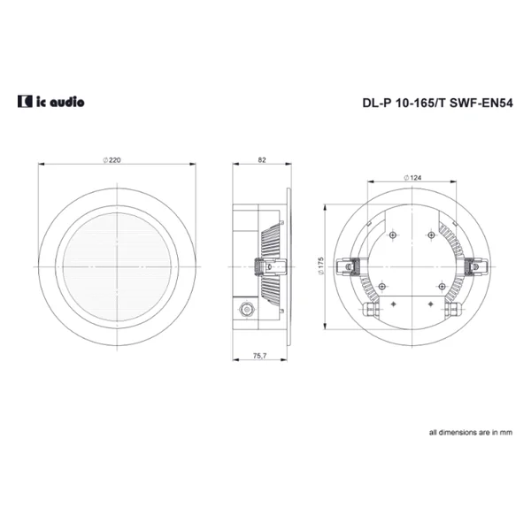 IC-DL-P10-165/T-SWF-EN54 Haut-parleur 10 watts 100 V IP54