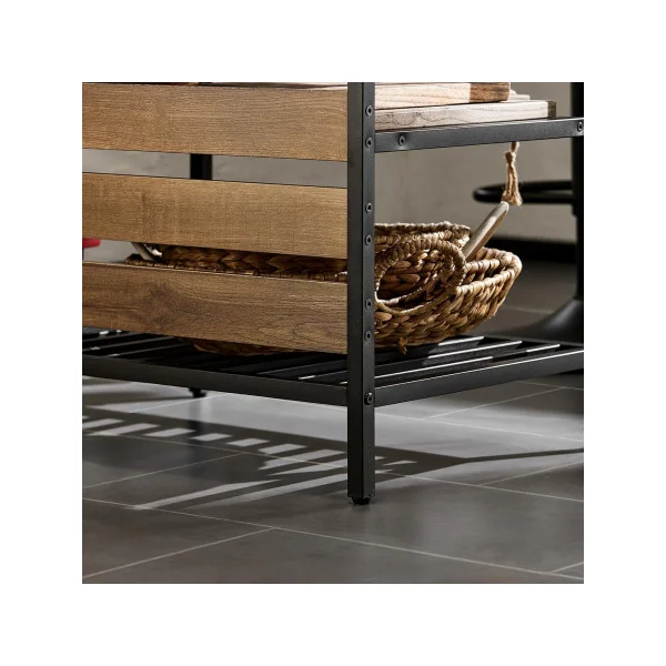Ilot Central de Cuisine 120 cm 2 Tiroirs avec Rangements Grand Plan de Travail Ilot Cuisine Noir et Bois