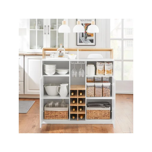 Ilot Central de Cuisine Blanc et Bois avec Rangements Plan de Travail Ilot cuisine Porte Bouteille