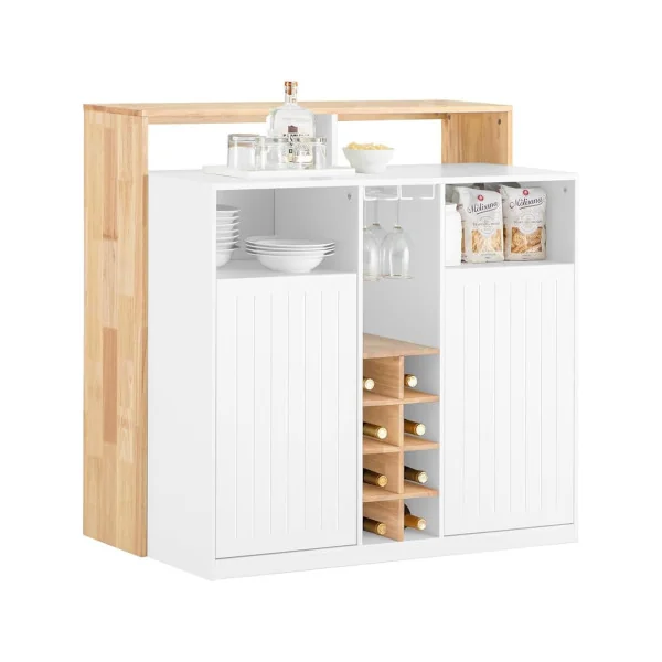 Ilot Central de Cuisine Blanc et Bois avec Rangements Plan de Travail Ilot cuisine Porte Bouteille