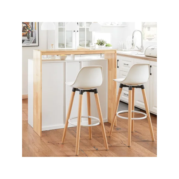 Ilot Central de Cuisine Blanc et Bois avec Rangements Plan de Travail Ilot cuisine Porte Bouteille
