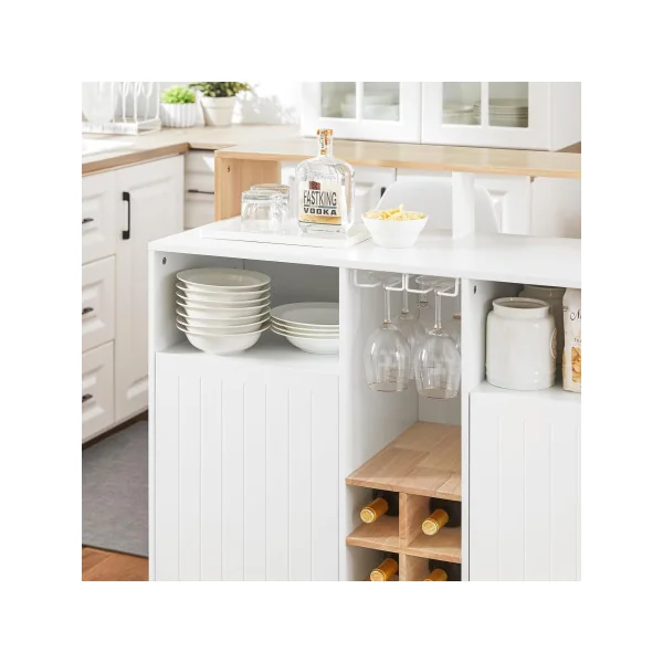 Ilot Central de Cuisine Blanc et Bois avec Rangements Plan de Travail Ilot cuisine Porte Bouteille