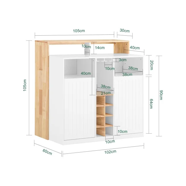 Ilot Central de Cuisine Blanc et Bois avec Rangements Plan de Travail Ilot cuisine Porte Bouteille