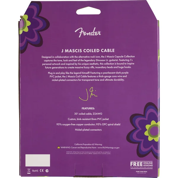 J Mascis Coiled Instrument Cable 30ft - Purple