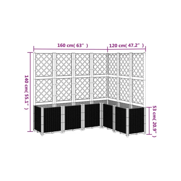Jardinière Angle avec Treillis Noir en Polypropylène pour Balcon Terrasse Jardin