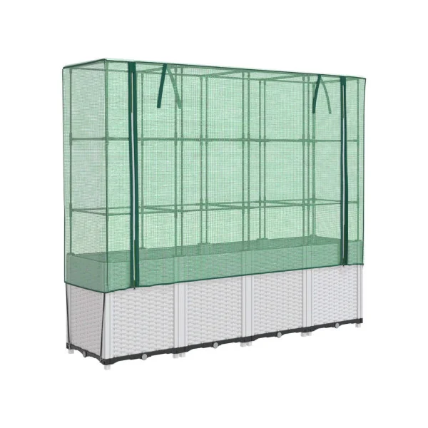 Jardinière Blanche avec Serre 160 cm en Polypropylène pour Balcon Terrasse Jardin