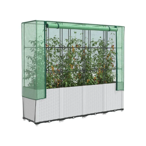 Jardinière Blanche avec Serre 160 cm en Polypropylène pour Balcon Terrasse Jardin