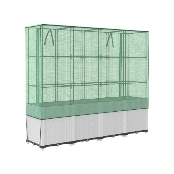 Jardinière Blanche avec Serre 160 cm en Polypropylène pour Balcon Terrasse Jardin