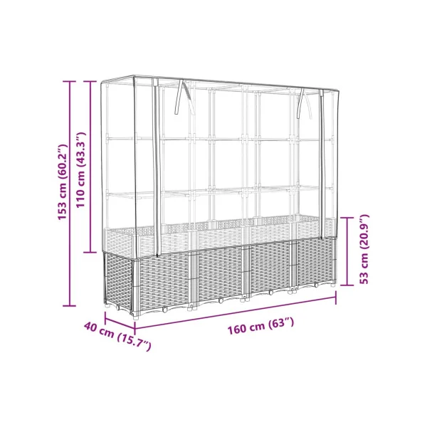 Jardinière Blanche avec Serre 160 cm en Polypropylène pour Balcon Terrasse Jardin