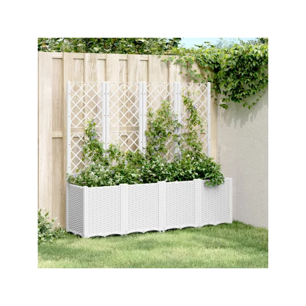Jardinière Blanche avec Treillis Noir en Polypropylène pour Balcon Terrasse Jardin