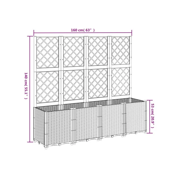 Jardinière Blanche avec Treillis Noir en Polypropylène pour Balcon Terrasse Jardin