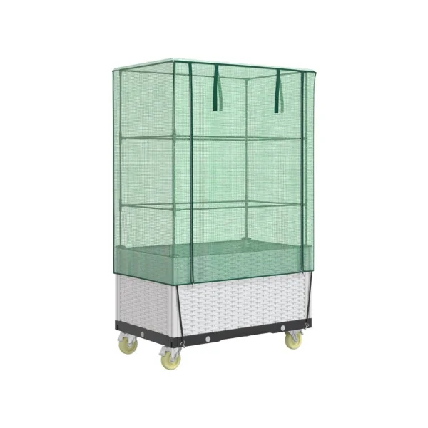 Jardinière Blanche Mobile avec Serre pour Balcon Terrasse Jardin