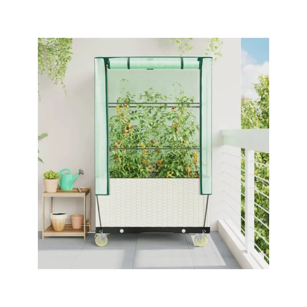 Jardinière Blanche Mobile avec Serre pour Balcon Terrasse Jardin