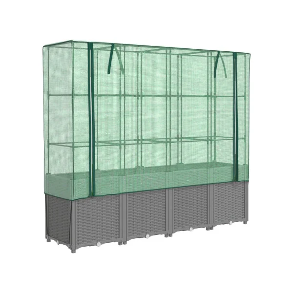Jardinière Gris Clair avec Serre 160 cm en Polypropylène pour Balcon Terrasse Jardin