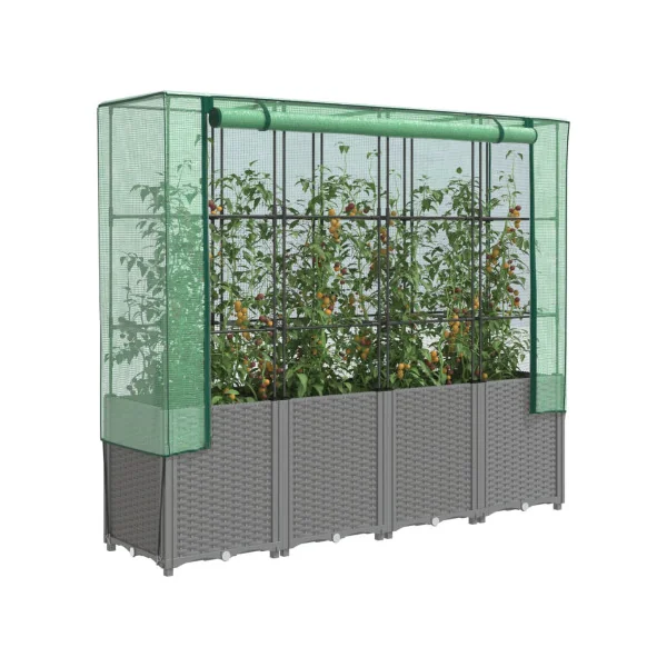 Jardinière Gris Clair avec Serre 160 cm en Polypropylène pour Balcon Terrasse Jardin