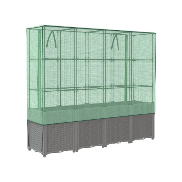 Jardinière Gris Clair avec Serre 160 cm en Polypropylène pour Balcon Terrasse Jardin