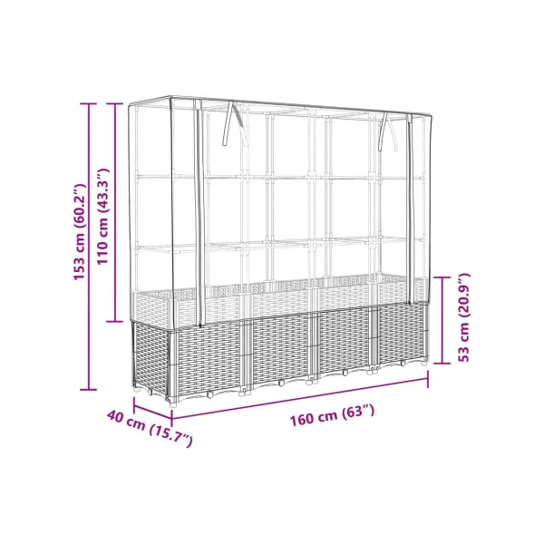Jardinière Gris Clair avec Serre 160 cm en Polypropylène pour Balcon Terrasse Jardin