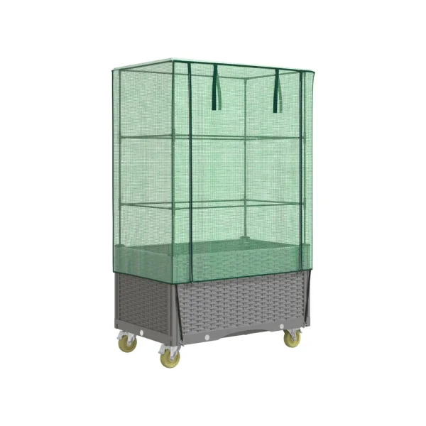 Jardinière Gris Clair Mobile avec Serre pour Balcon Terrasse Jardin