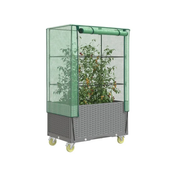 Jardinière Gris Clair Mobile avec Serre pour Balcon Terrasse Jardin