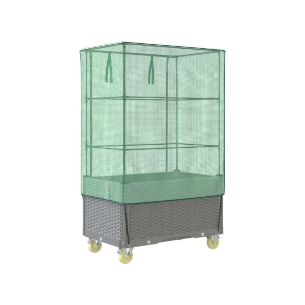 Jardinière Gris Clair Mobile avec Serre pour Balcon Terrasse Jardin
