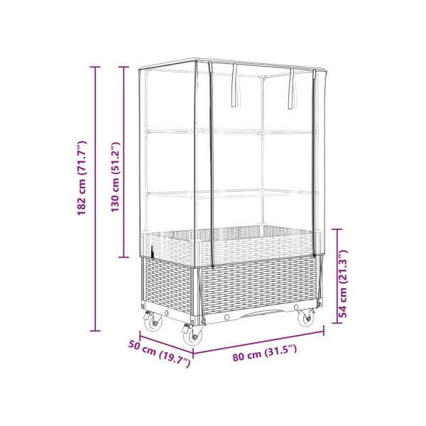 Jardinière Gris Clair Mobile avec Serre pour Balcon Terrasse Jardin