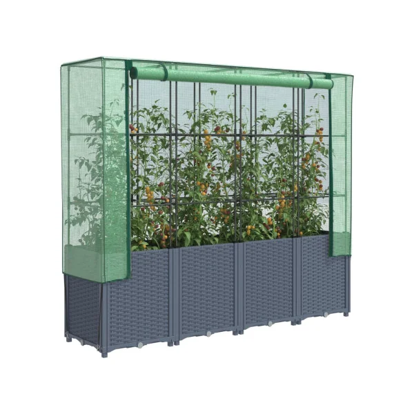 Jardinière Gris Foncé avec Serre 160 cm en Polypropylène pour Balcon Terrasse Jardin