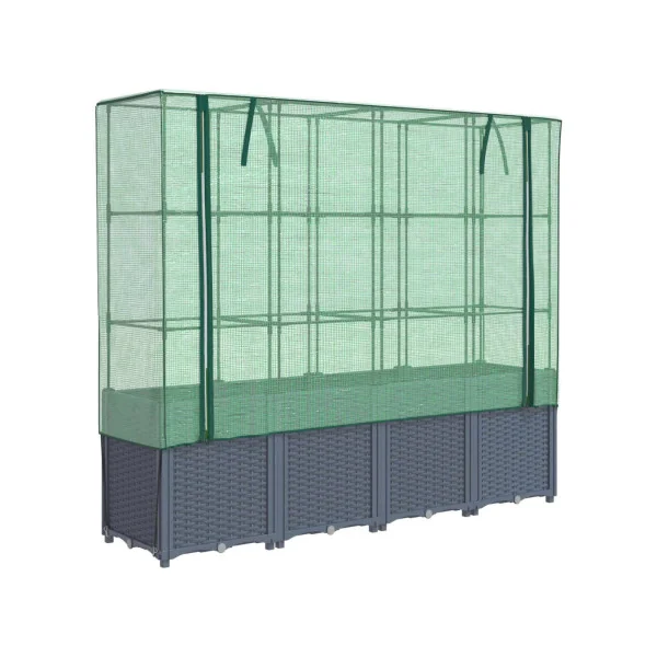 Jardinière Gris Foncé avec Serre 160 cm en Polypropylène pour Balcon Terrasse Jardin