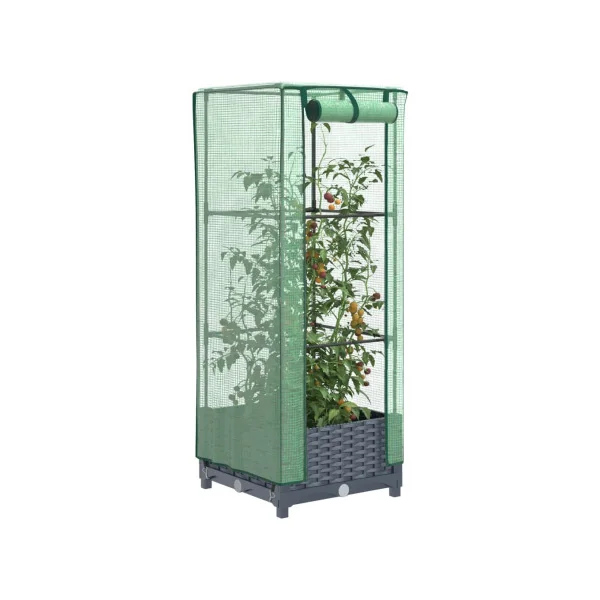 Jardinière Gris Foncé avec Serre 40x40x123 cm pour Balcon Terrasse Jardin