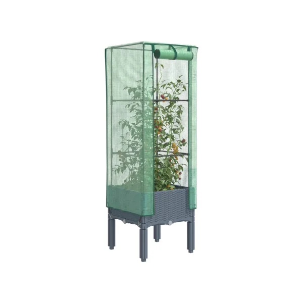 Jardinière Gris Foncé avec Serre 40x40x140 cm pour Balcon Terrasse Jardin