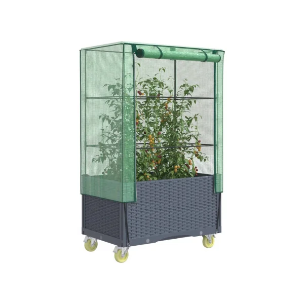 Jardinière Gris Foncé Mobile avec Serre pour Balcon Terrasse Jardin