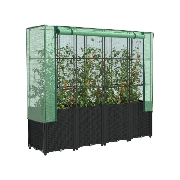 Jardinière Noir avec Serre 160 cm en Polypropylène pour Balcon Terrasse Jardin