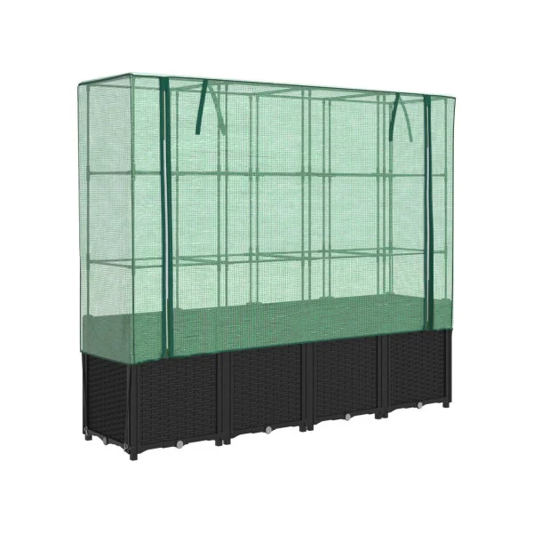 Jardinière Noir avec Serre 160 cm en Polypropylène pour Balcon Terrasse Jardin