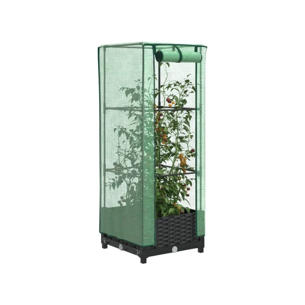 Jardinière Noir avec Serre 40x40x123 cm pour Balcon Terrasse Jardin