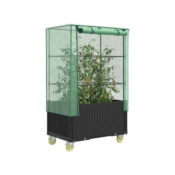 Jardinière Noir Mobile avec Serre pour Balcon Terrasse Jardin
