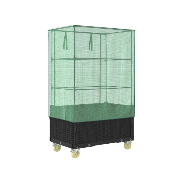 Jardinière Noir Mobile avec Serre pour Balcon Terrasse Jardin