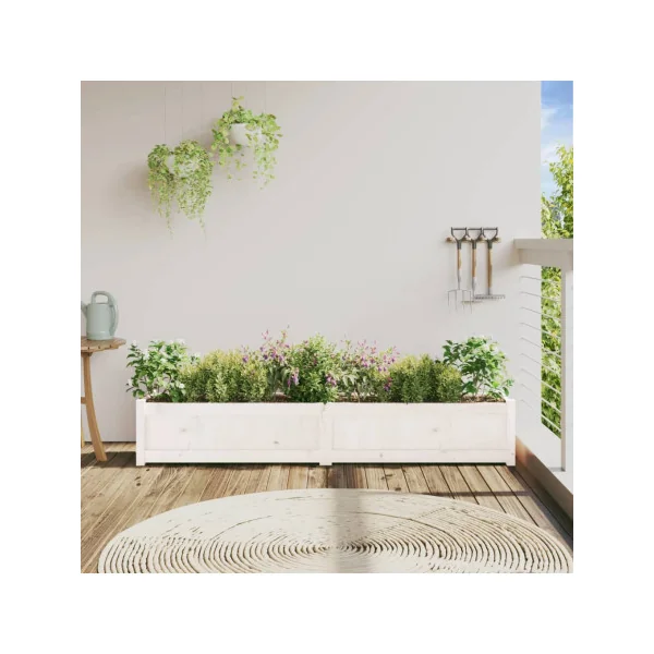 Jardinière Rectangulaire Potager 180 cm Jardinière en Pin Massif Blanc Jardinière Pot de Fleurs