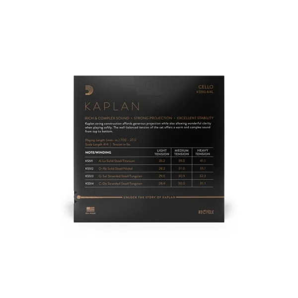 Jeu D'addario Kaplan Violoncelle 4/4 Light