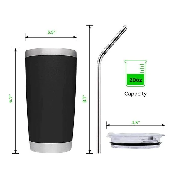 Kit gobelet en acier inoxydable noir (20oz)