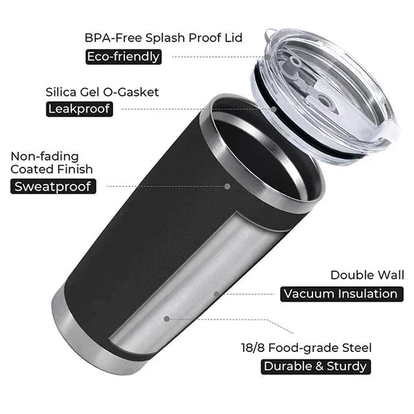 Kit gobelet en acier inoxydable noir (20oz)