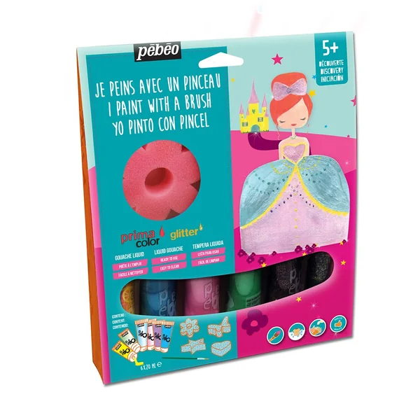 Kit Primacolor "Princesse" 6 x 20 ml couleurs assorties et accessoires