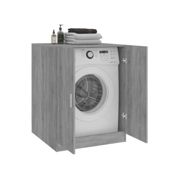 Lave Linge Meuble pour Machine à Laver Chêne Gris Rangement Salle de Bain