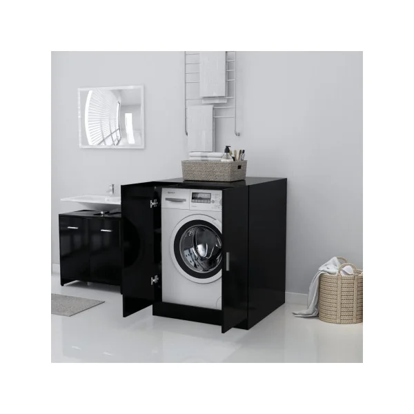 Lave Linge Meuble pour Machine à Laver Noir Rangement Salle de Bain