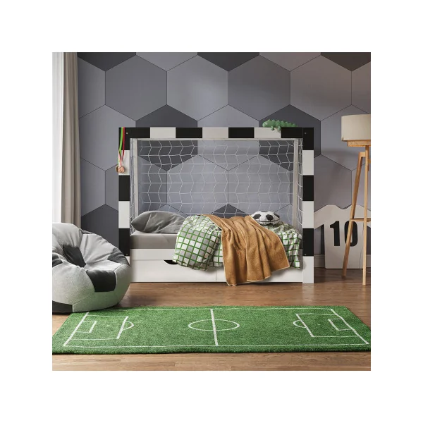 Lit Enfant 80x160 Cage de Foot avec 2 Tiroirs Lit Pour Enfant But de Football Pin Massif
