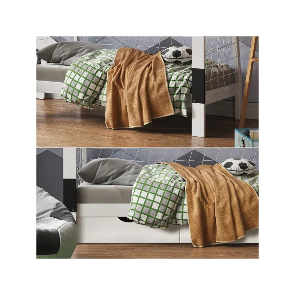 Lit Enfant 80x160 Cage de Foot avec 2 Tiroirs Lit Pour Enfant But de Football Pin Massif