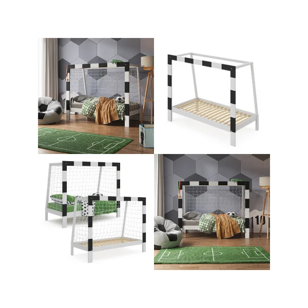 Lit Enfant 80x160 Cage de Foot Lit Pour Enfant But de Football Pin Massif