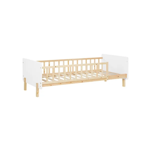 Lit Enfant 90x200 cm en Pin Massif Lit avec Sommier Cadre de Lit avec Sommier