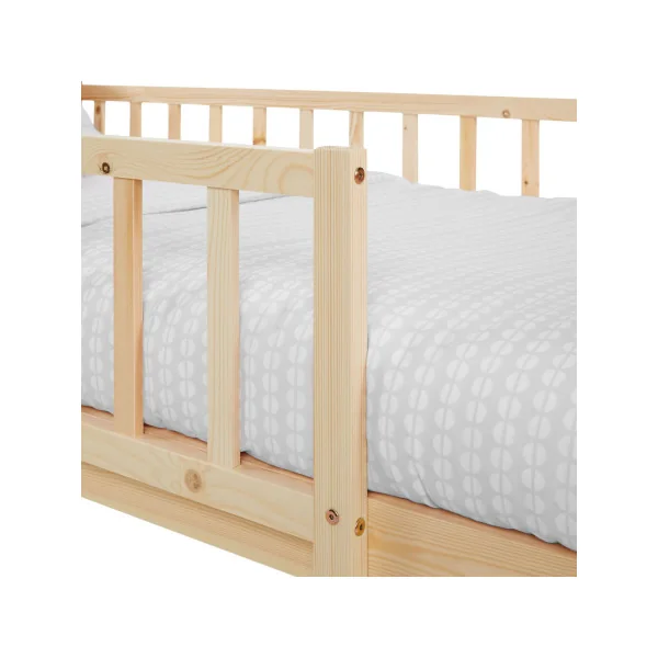 Lit Enfant 90x200 cm en Pin Massif Lit avec Sommier Cadre de Lit avec Sommier