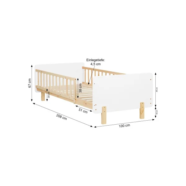 Lit Enfant 90x200 cm en Pin Massif Lit avec Sommier Cadre de Lit avec Sommier